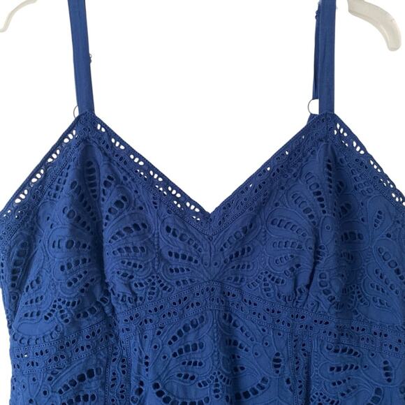 Wrap London Navy Blue Eyelet Lace Tiered Dress size 14 - Picture 7 of 10